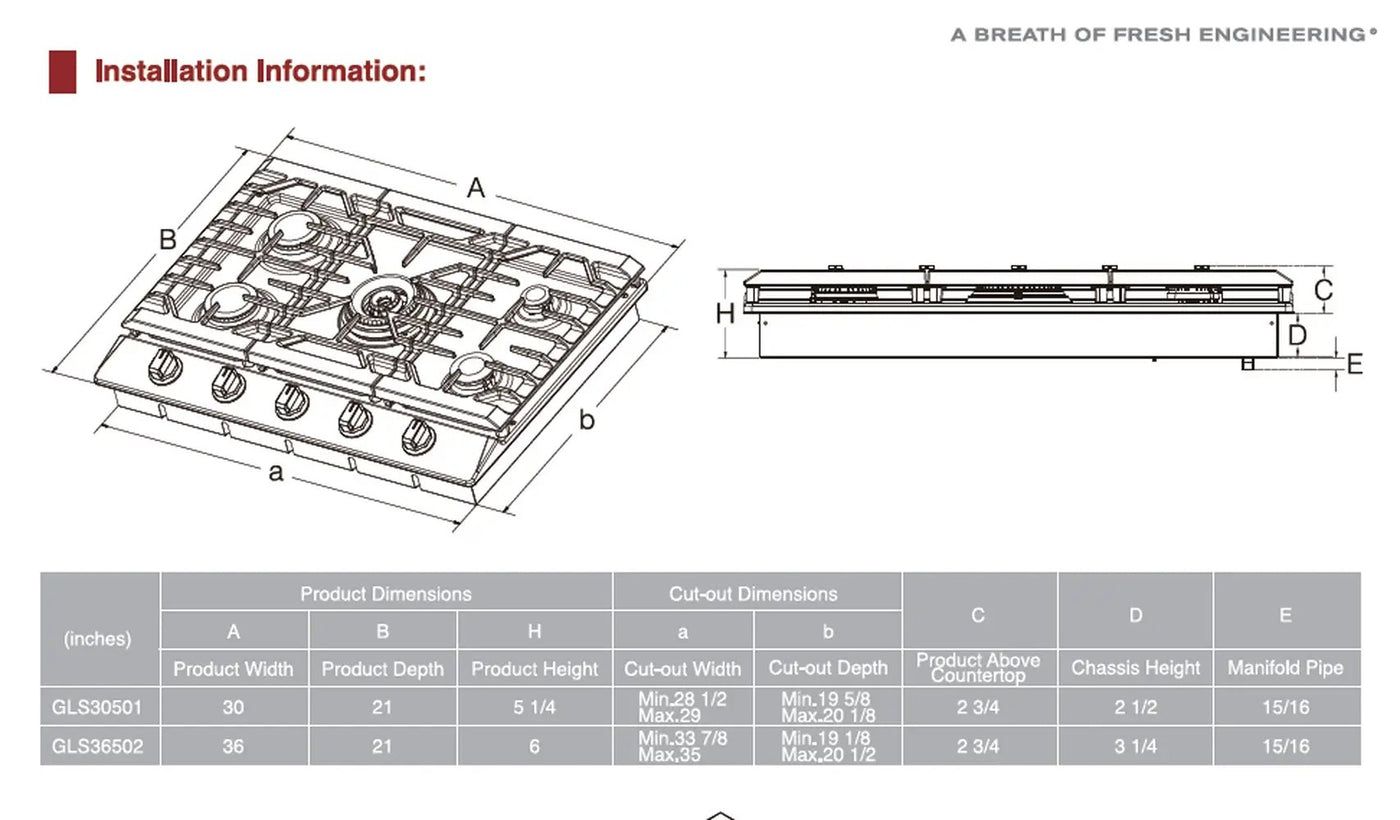 30"/36" Stainless Steel Tri-Ring Gas Cooktop Series | GLS30501 / GLS36502 by FOTILE