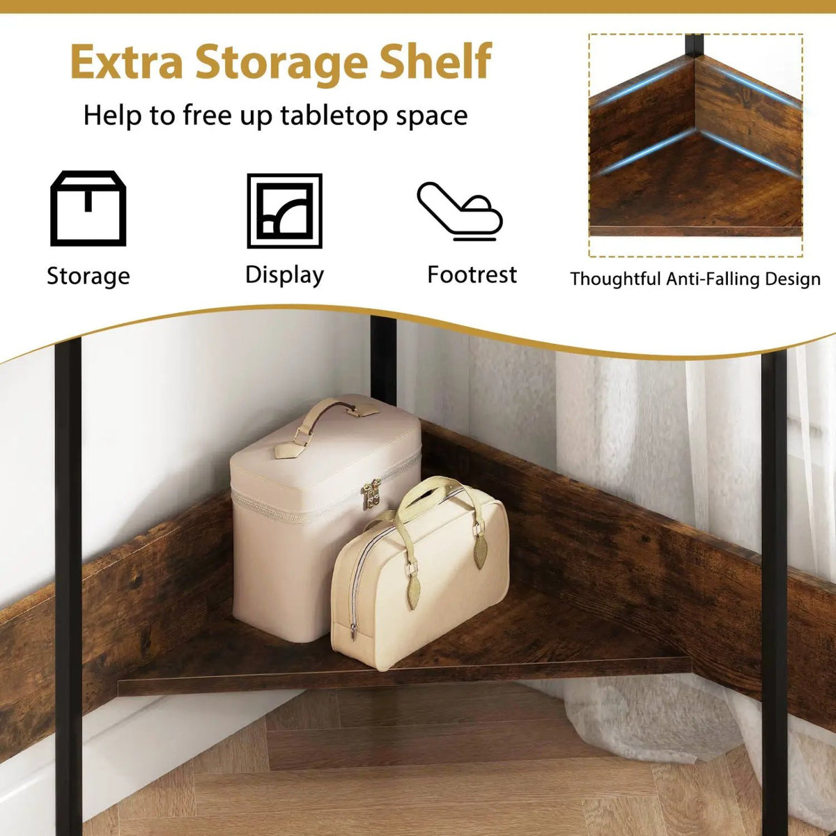 Triangle Corner Desk with Charging Station - Rustic Brown, photo 8 of 8