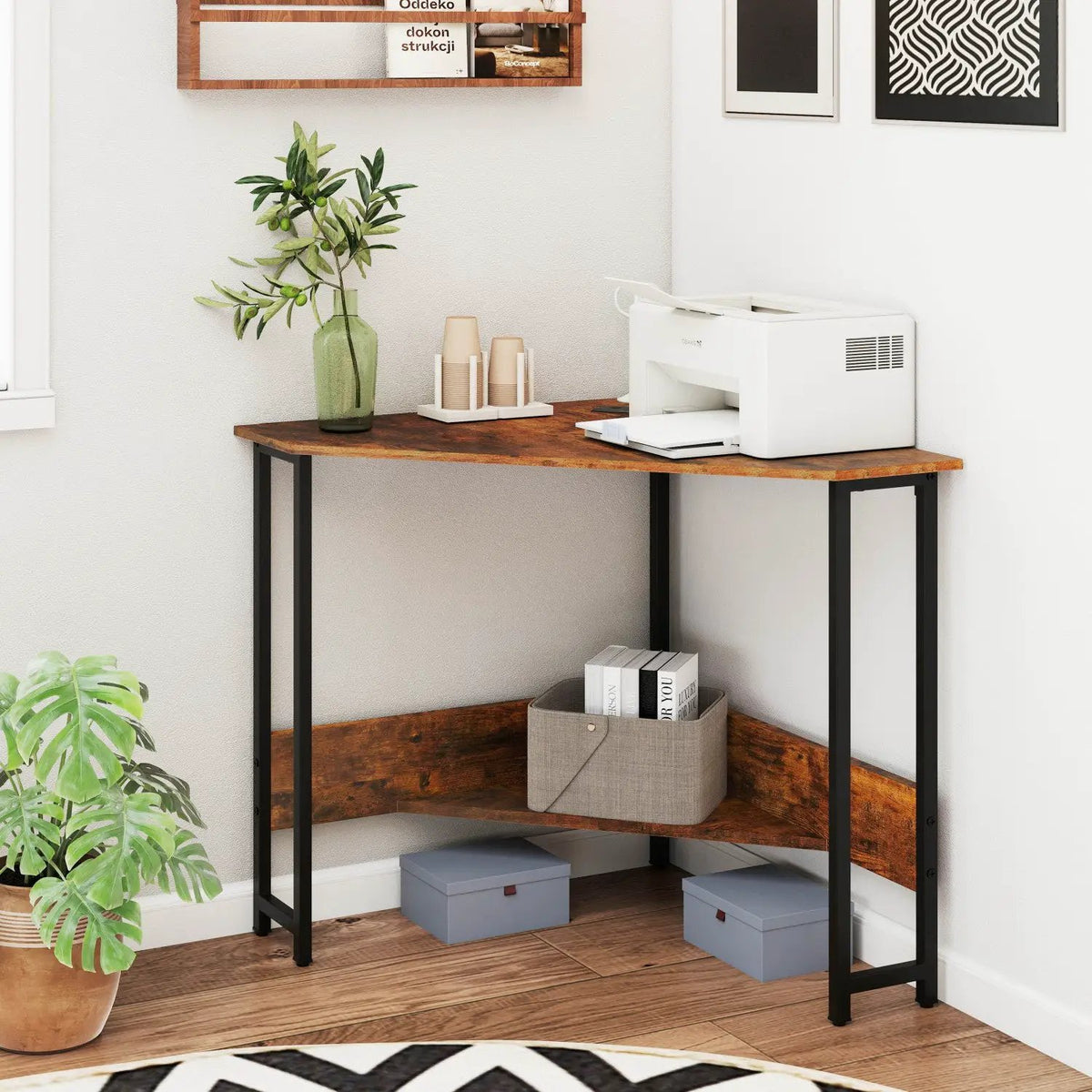 Triangle Corner Desk with Charging Station - Rustic Brown, photo 6 of 8