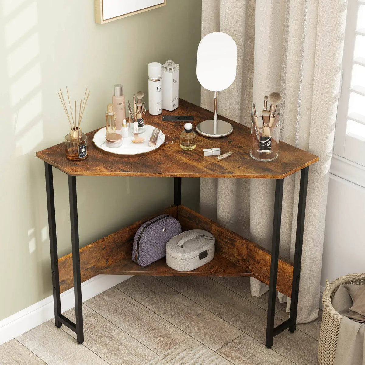 Triangle Corner Desk with Charging Station - Rustic Brown, photo 2 of 8