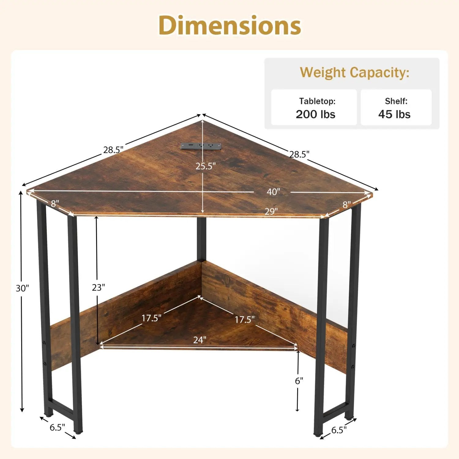 Triangle Corner Desk with Charging Station - Rustic Brown by DirectDeals