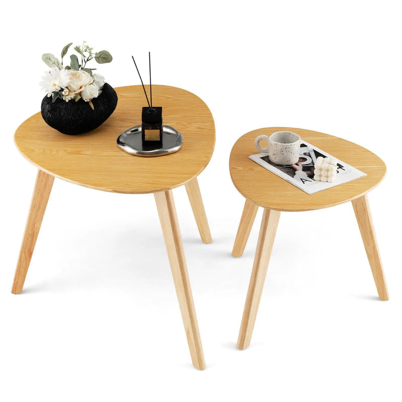 Set of 2 Triangle Modern Coffee Table Rubber Wood for Living Room-Natural by DirectDeals