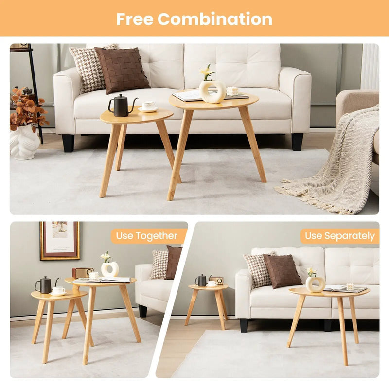 Set of 2 Triangle Modern Coffee Table Rubber Wood for Living Room-Natural by DirectDeals