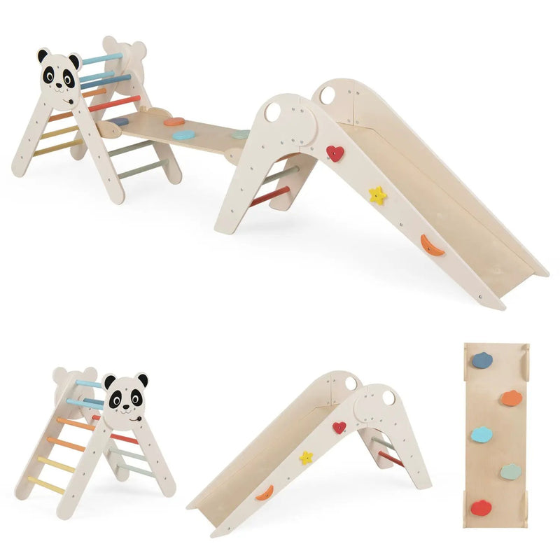 Triangle Set Foldable Kids Climbing Toys Panda-Themed Wood Montessori Climbing Set by DirectDeals