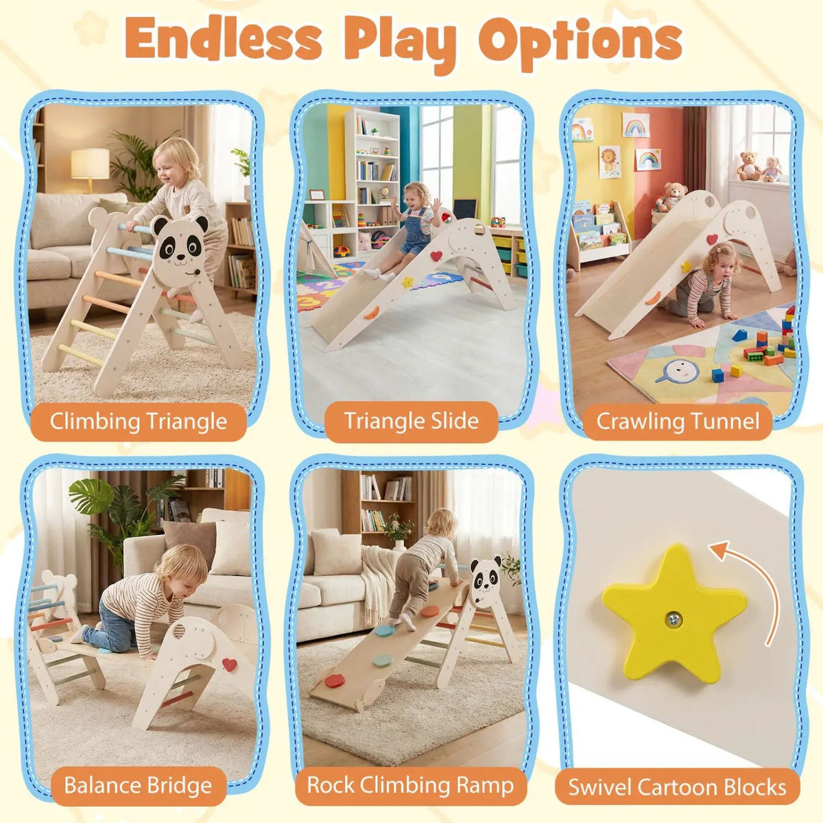 Triangle Set Foldable Kids Climbing Toys Panda-Themed Wood Montessori Climbing Set, photo 7 of 24