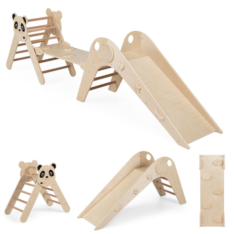 Triangle Set Foldable Kids Climbing Toys Panda-Themed Wood Montessori Climbing Set by DirectDeals