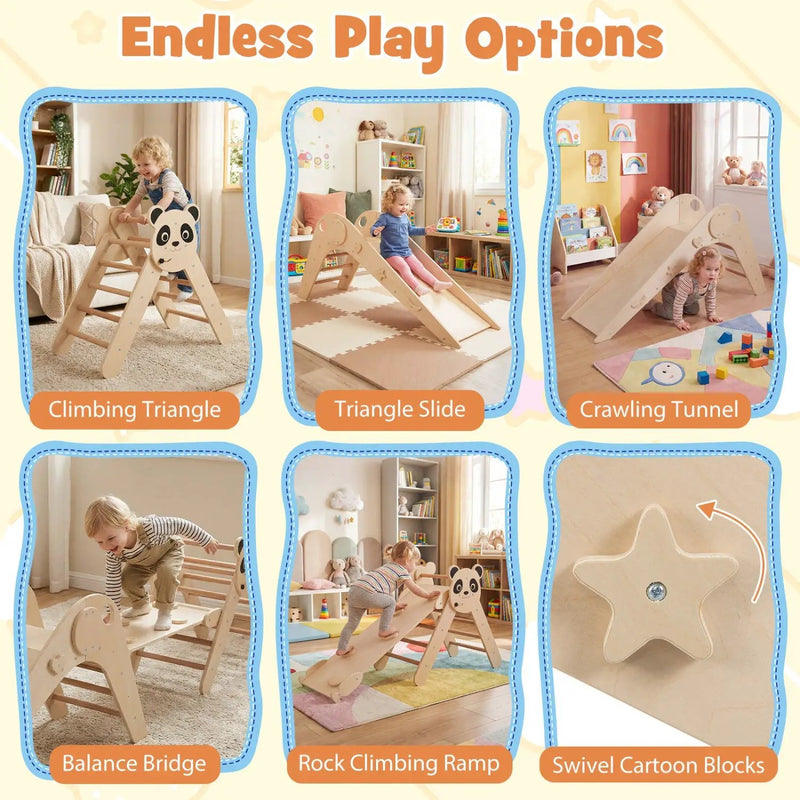 Triangle Set Foldable Kids Climbing Toys Panda-Themed Wood Montessori Climbing Set by DirectDeals