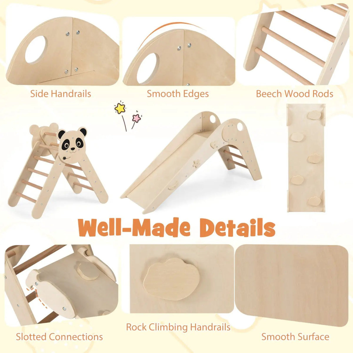 Triangle Set Foldable Kids Climbing Toys Panda-Themed Wood Montessori Climbing Set, photo 22 of 24