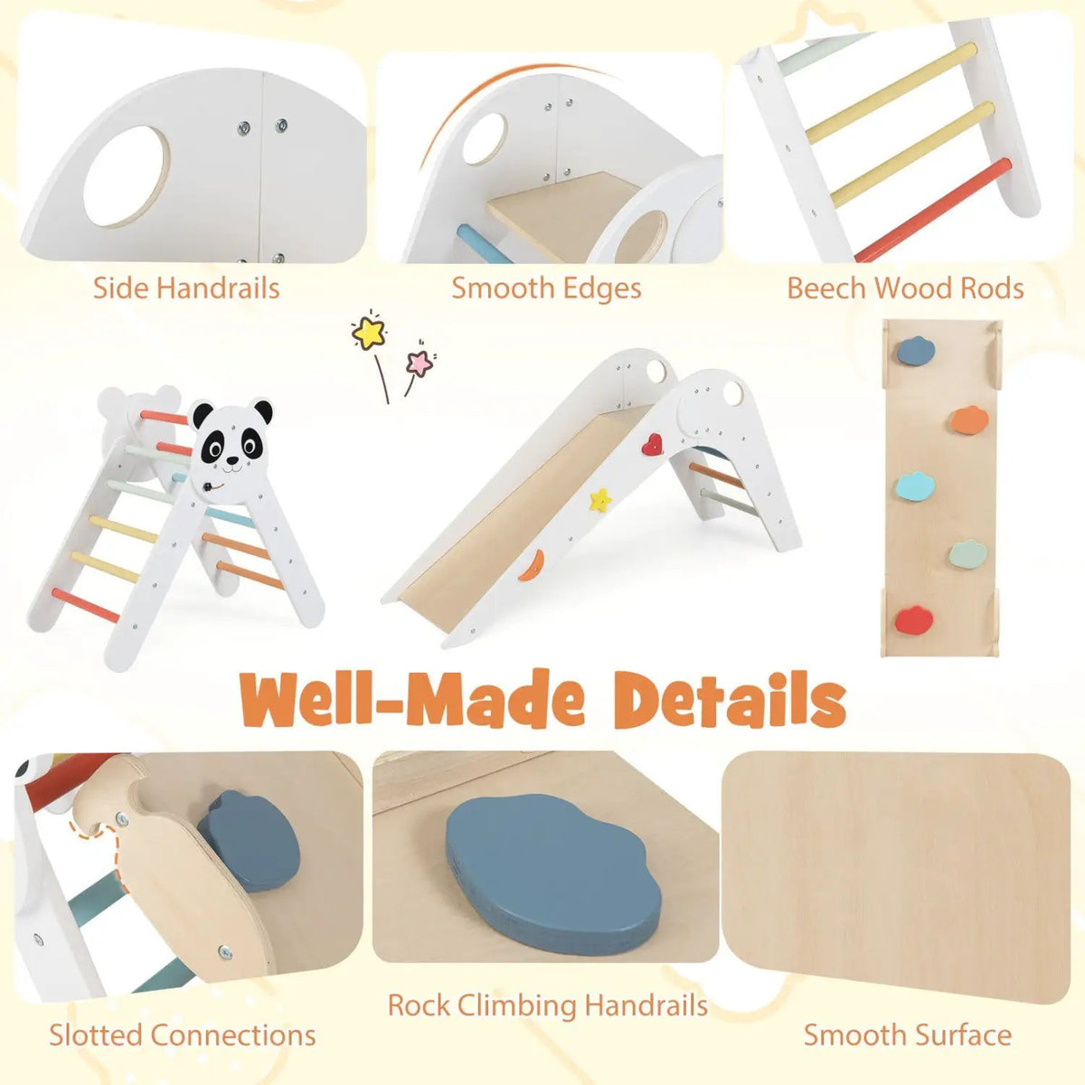 Triangle Set Foldable Kids Climbing Toys Panda-Themed Wood Montessori Climbing Set, photo 15 of 24