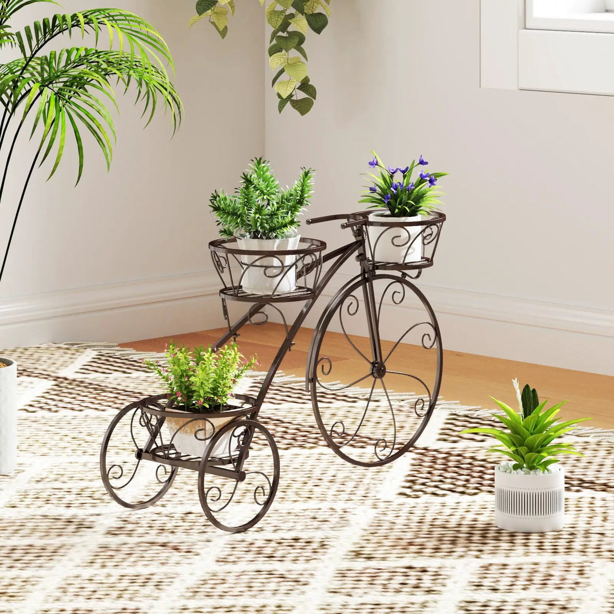 Tricycle Plant Stand Flower Pot Cart Holder with 3 Hollowed Baskets, photo 2 of 7