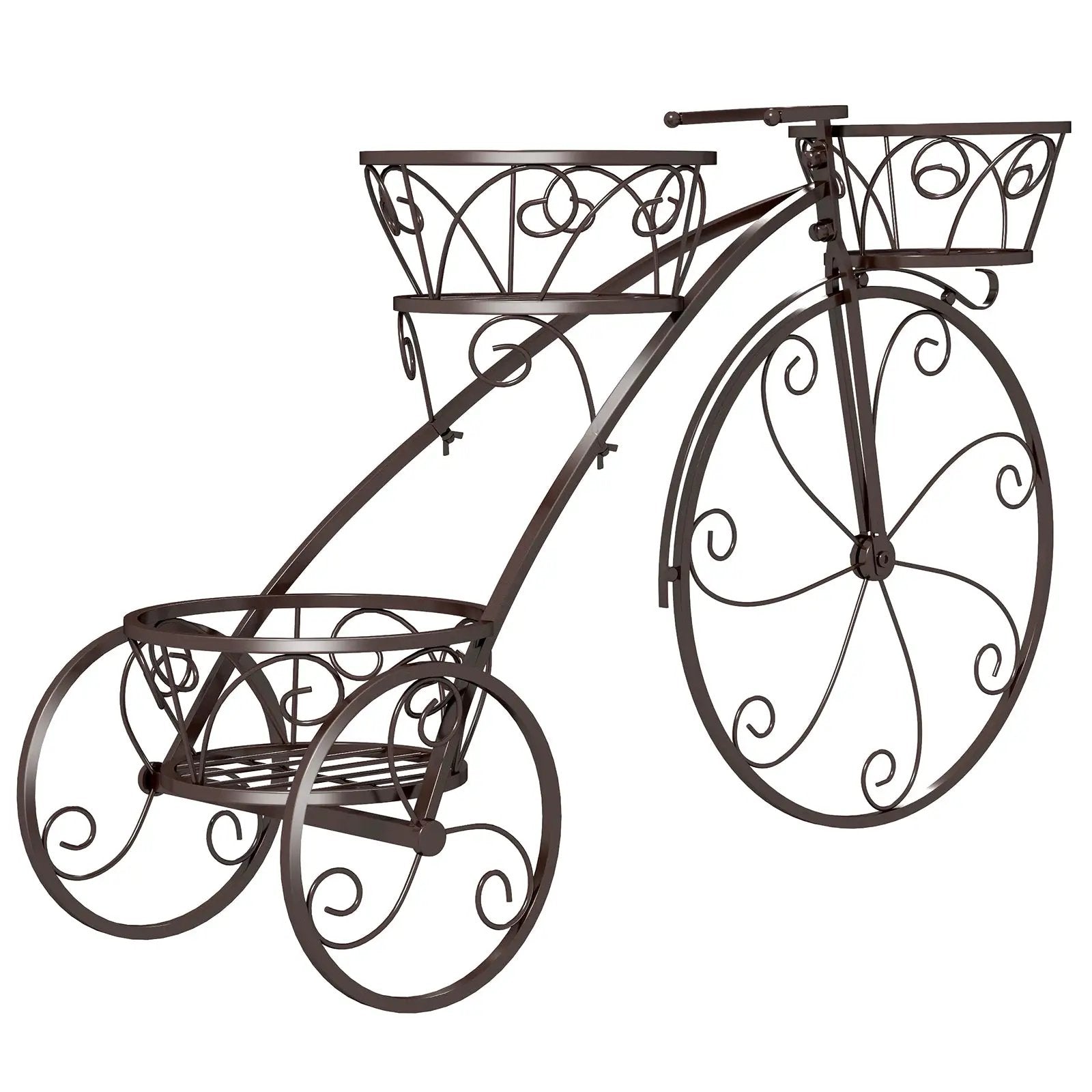 Tricycle Plant Stand Flower Pot Cart Holder with 3 Hollowed Baskets by DirectDeals