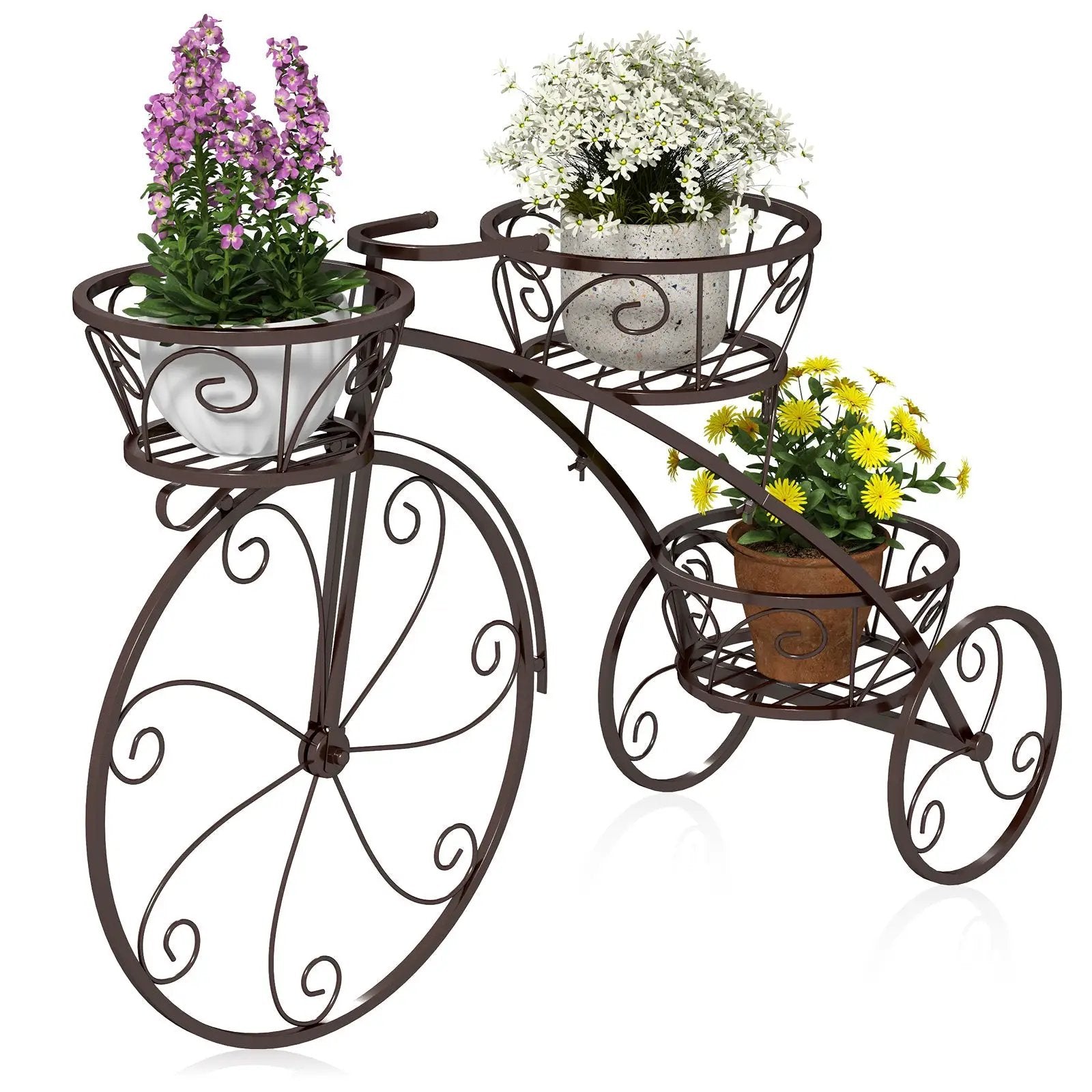 Tricycle Plant Stand Flower Pot Cart Holder with 3 Hollowed Baskets by DirectDeals