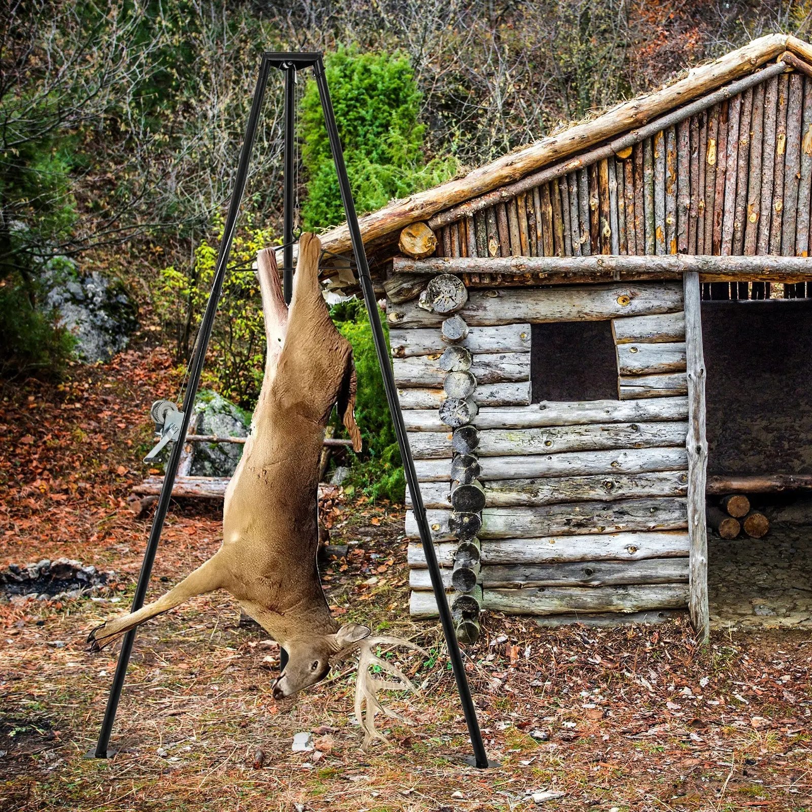 Tripod Game Hoist Deer Hanger 600 LBS Capacity Deer Skinning Rack-Black by DirectDeals