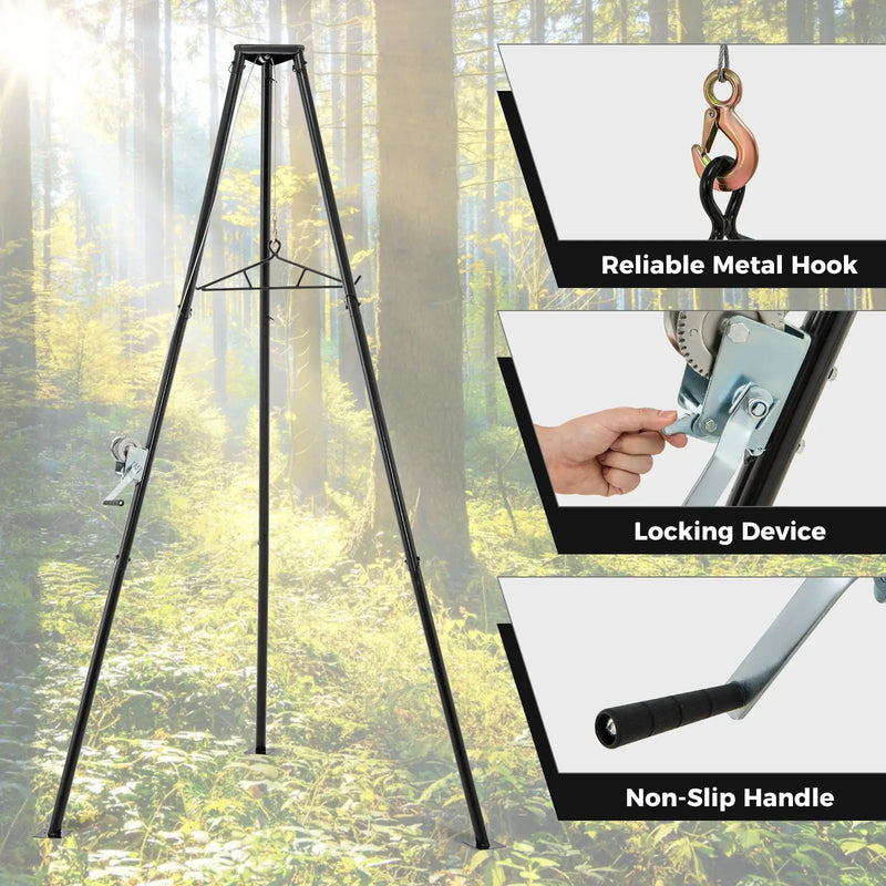 Tripod Game Hoist Deer Hanger 600 LBS Capacity Deer Skinning Rack-Black by DirectDeals