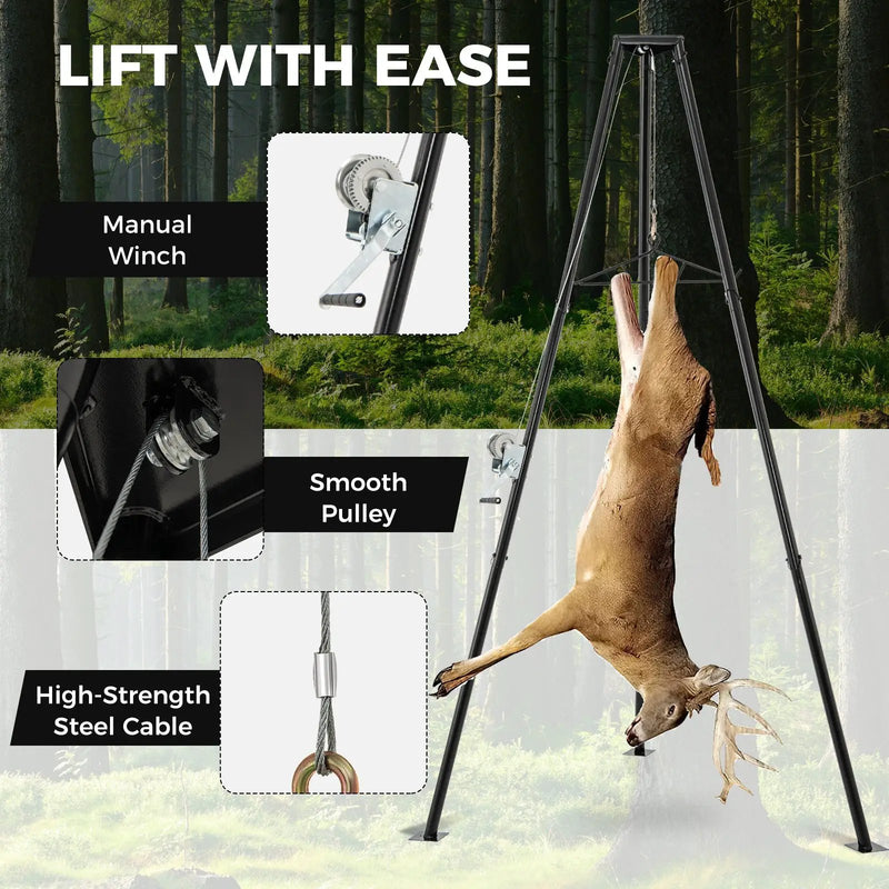 Tripod Game Hoist Deer Hanger 600 LBS Capacity Deer Skinning Rack-Black by DirectDeals