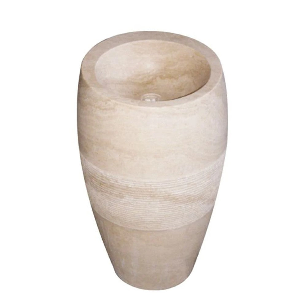 Troia Light Travertine Pedestal Stand-alone Sink Curved Honed (D)16" (H)33.5" by GobekDesign