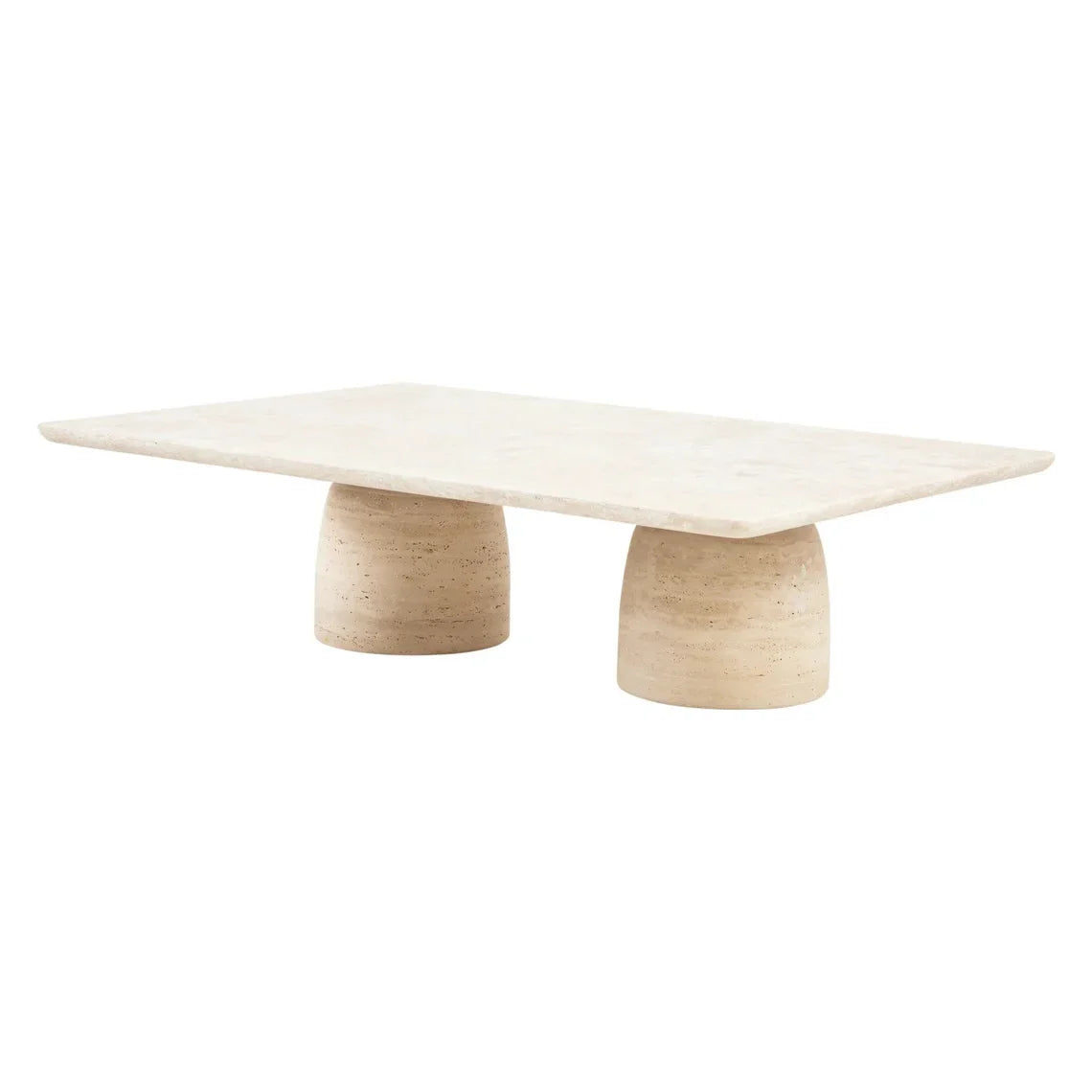 Troia Light Travertine Designer Coffee Table Bowl Shape Legs (W)32" (L)47" (H)14" by GobekDesign
