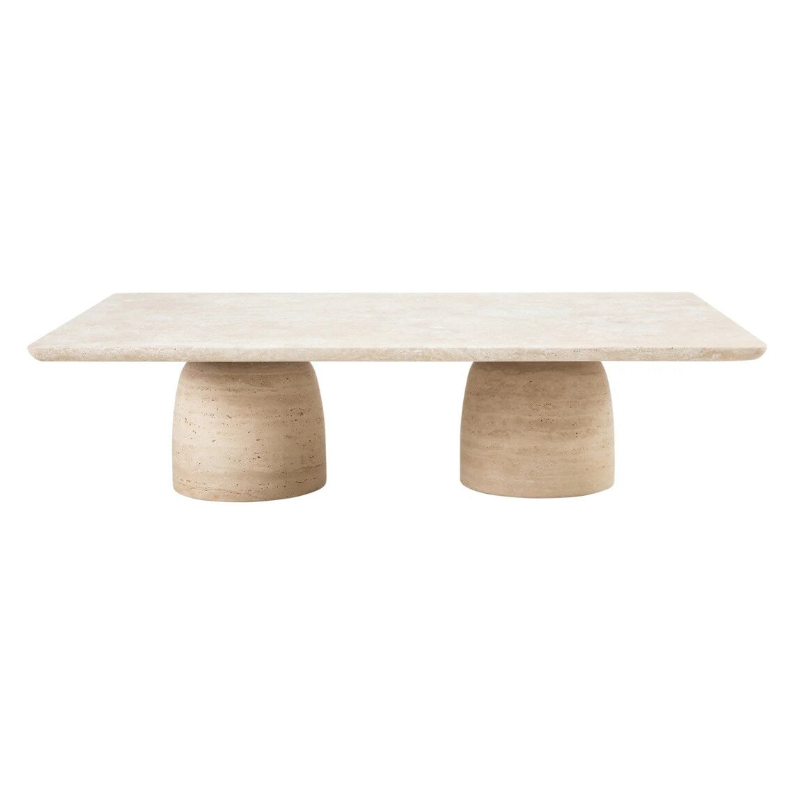 Troia Light Travertine Designer Coffee Table Bowl Shape Legs (W)32" (L)47" (H)14" by GobekDesign
