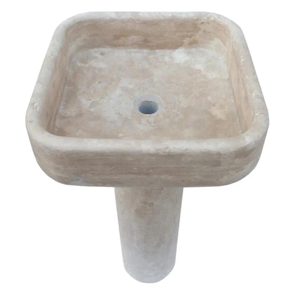 Light Travertine Pedestal Sink with Honed and Filled Finish Stand Alone 15x16x33.5 by GobekDesign