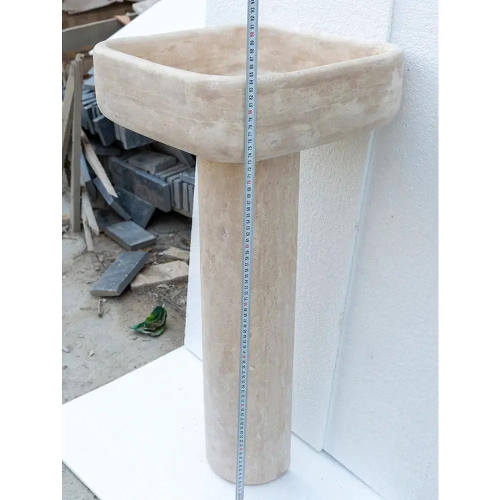 Light Travertine Pedestal Sink with Honed and Filled Finish Stand Alone 15x16x33.5 by GobekDesign