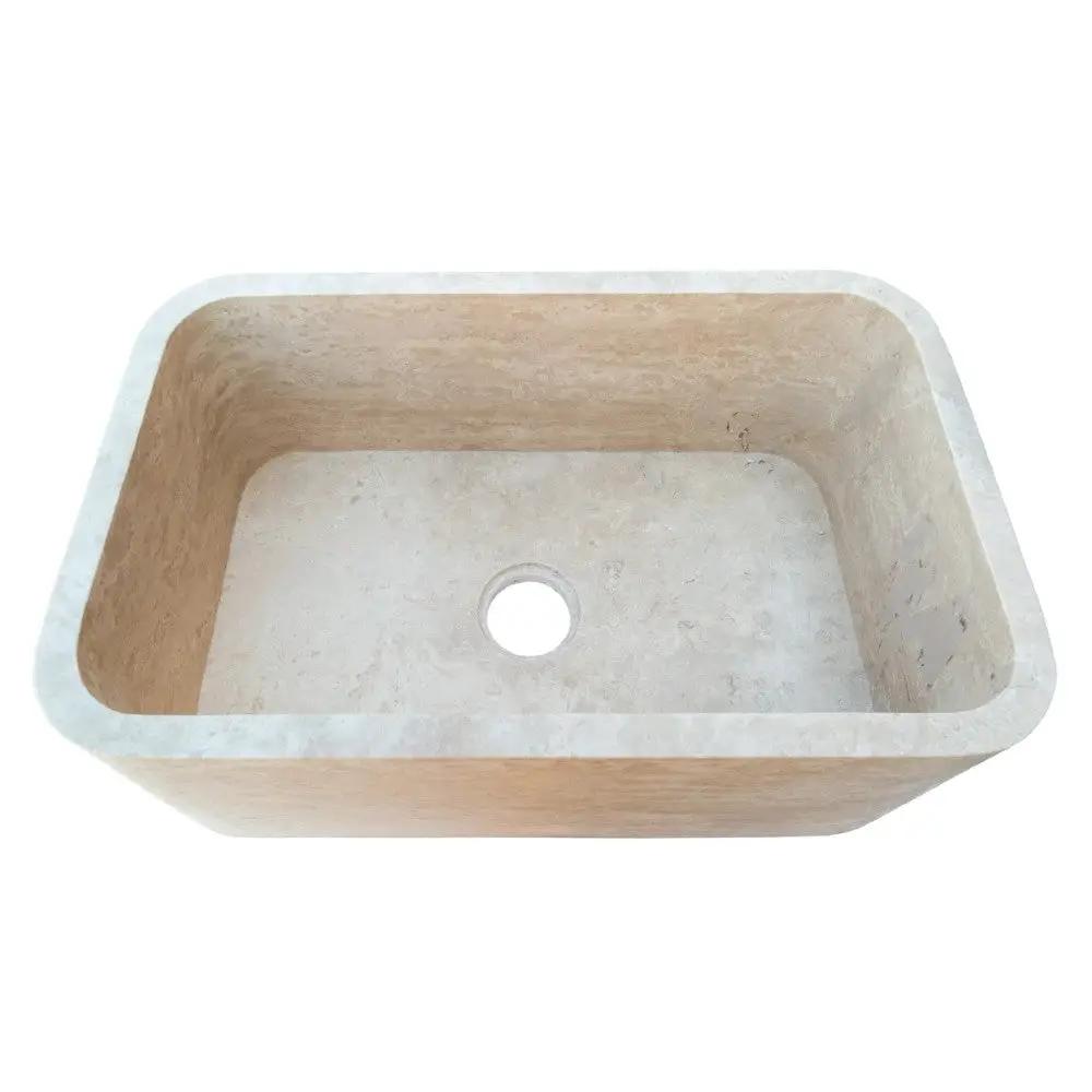 Travertine Light Rectangular Apron Farm Sink Hand Honed and Filled 18x30x10 by GobekDesign