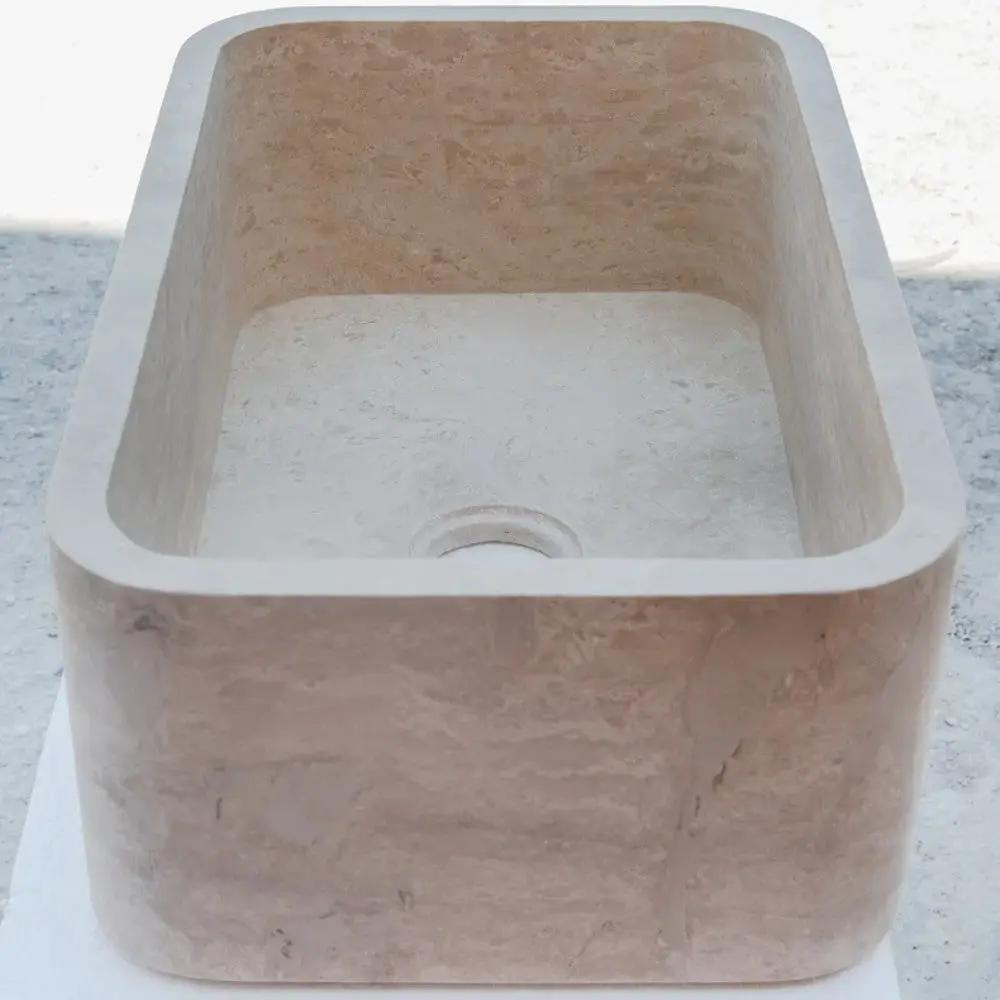 Travertine Light Rectangular Apron Farm Sink Hand Honed and Filled 18x30x10 by GobekDesign