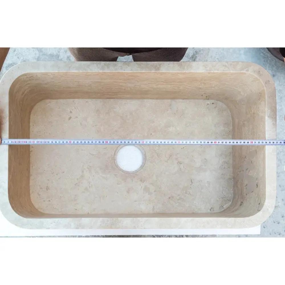 Travertine Light Rectangular Apron Farm Sink Hand Honed and Filled 18x30x10 by GobekDesign
