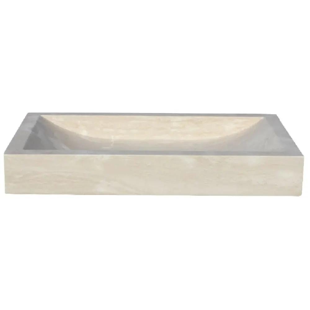 Turkish Light Travertine Rectangular Vessel Sink - Honed and Filled 16x27.5 Inches by GobekDesign
