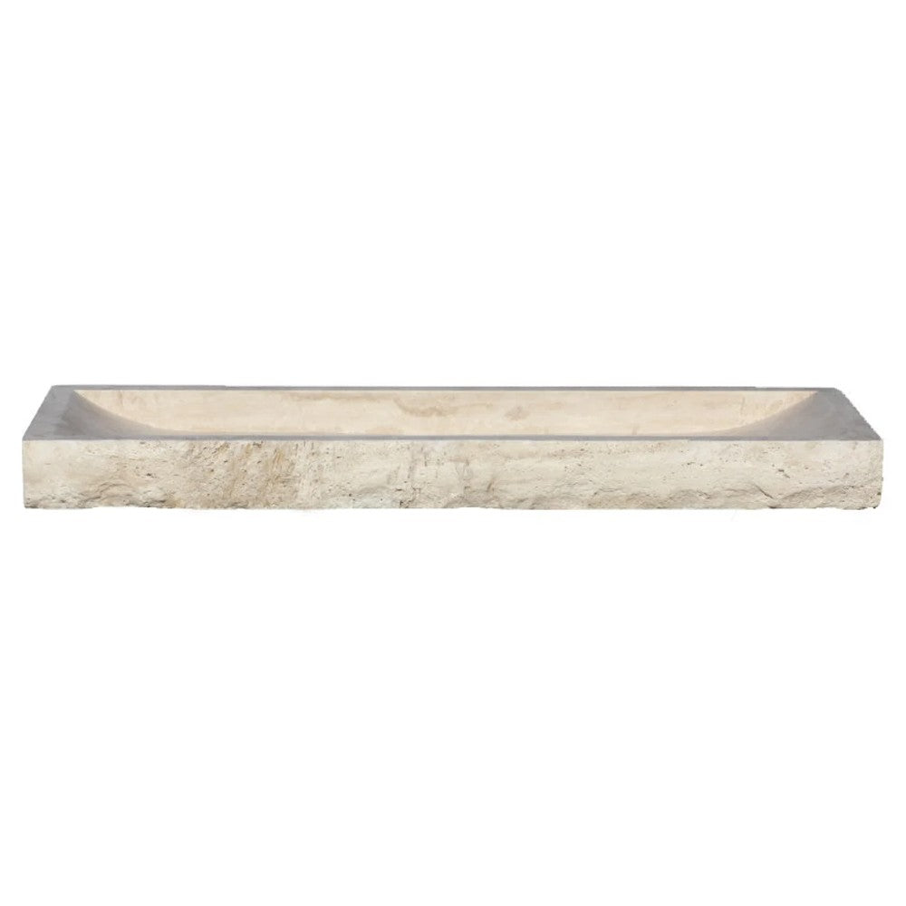 Troia Light Travertine Rectangular Vessel Sink Honed and Hand-Split (W)16" (L)48" (H)4" by GobekDesign
