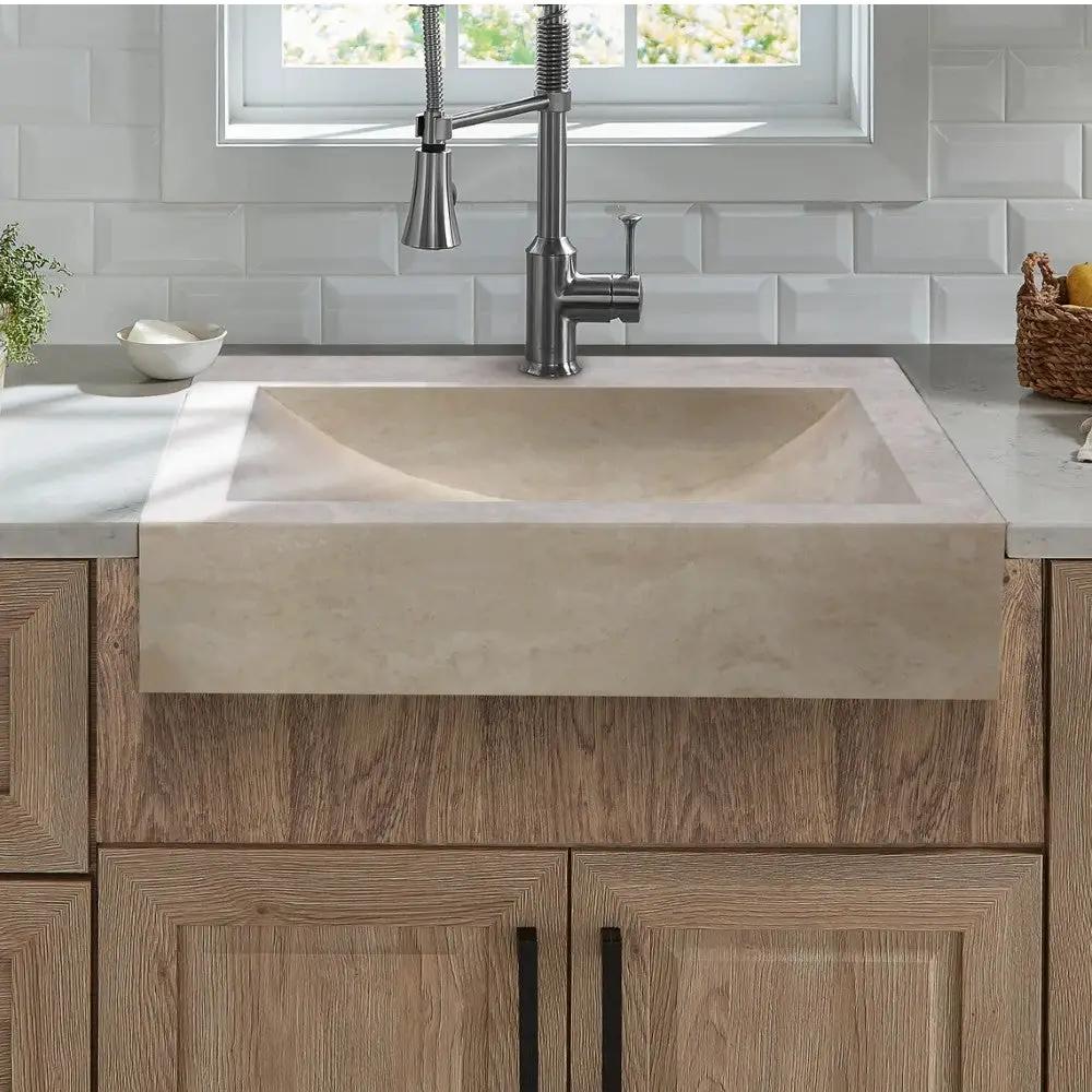 Light Travertine Rectangular Sink - Honed and Filled 18x21.4x4 by GobekDesign