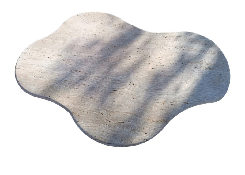 Troia Light Travertine Special Designer Coffee Table Round Shape Legs (W)35" (L)50" (H)18" by GobekDesign
