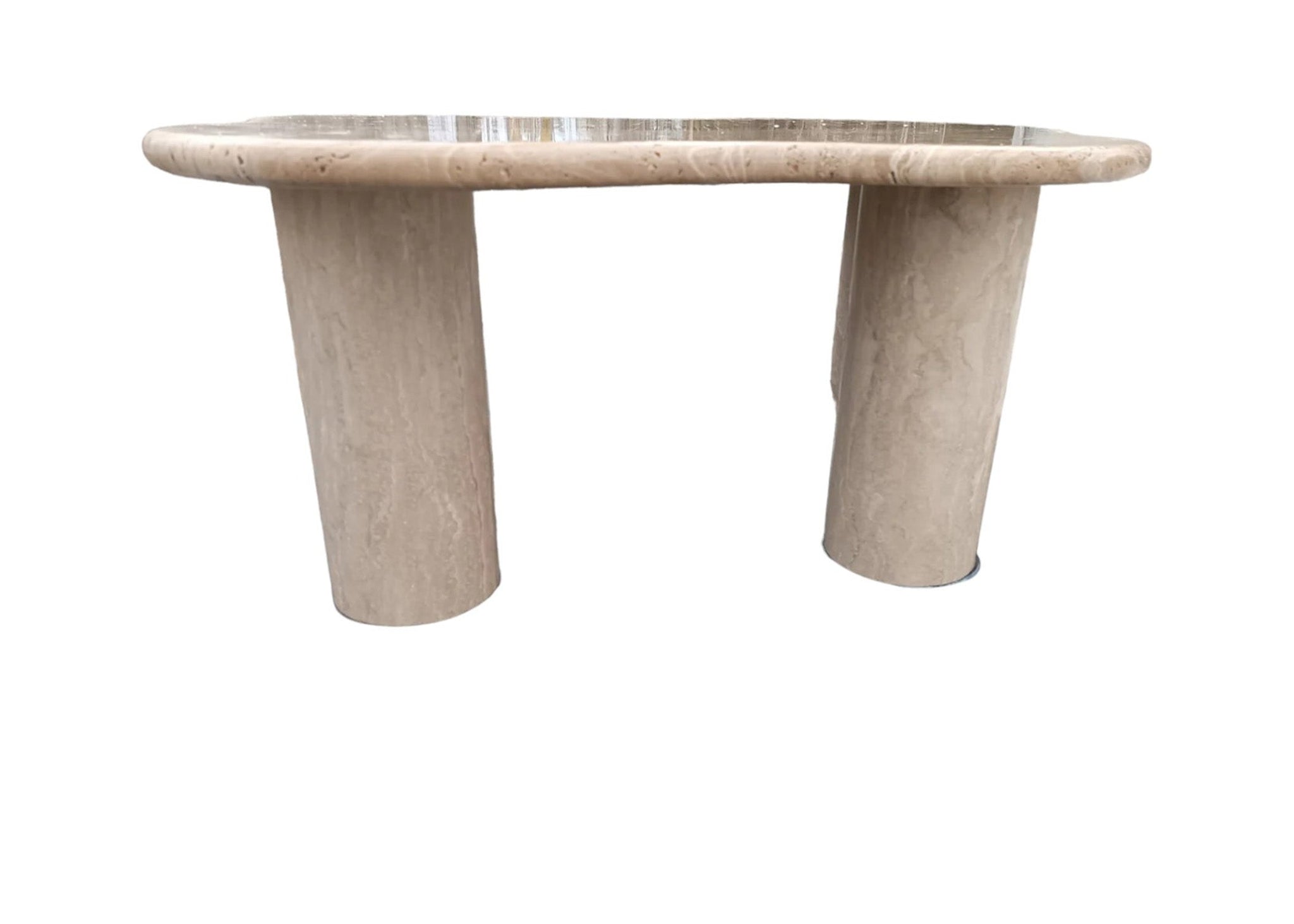 Troia Light Travertine Special Designer Coffee Table Round Shape Legs (W)35" (L)50" (H)18" by GobekDesign