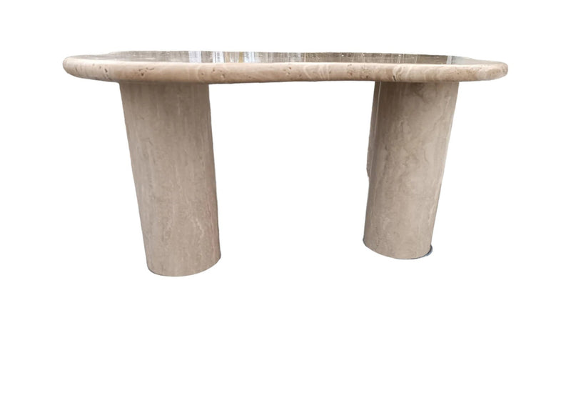 Troia Light Travertine Special Designer Coffee Table Round Shape Legs (W)35" (L)50" (H)18" by GobekDesign