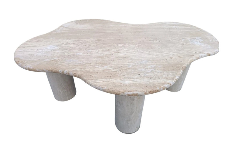 Troia Light Travertine Special Designer Coffee Table Round Shape Legs (W)35" (L)50" (H)18" by GobekDesign