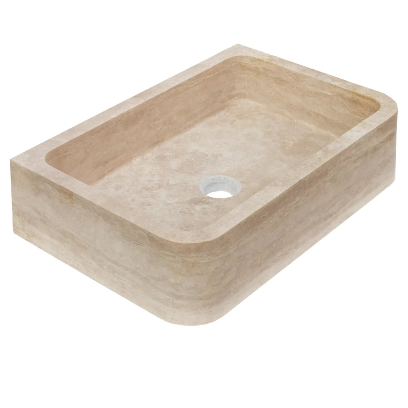 Light Travertine Farmhouse Apron Sink 18x27.5x7 - Honed and Filled Turkish Stone by GobekDesign