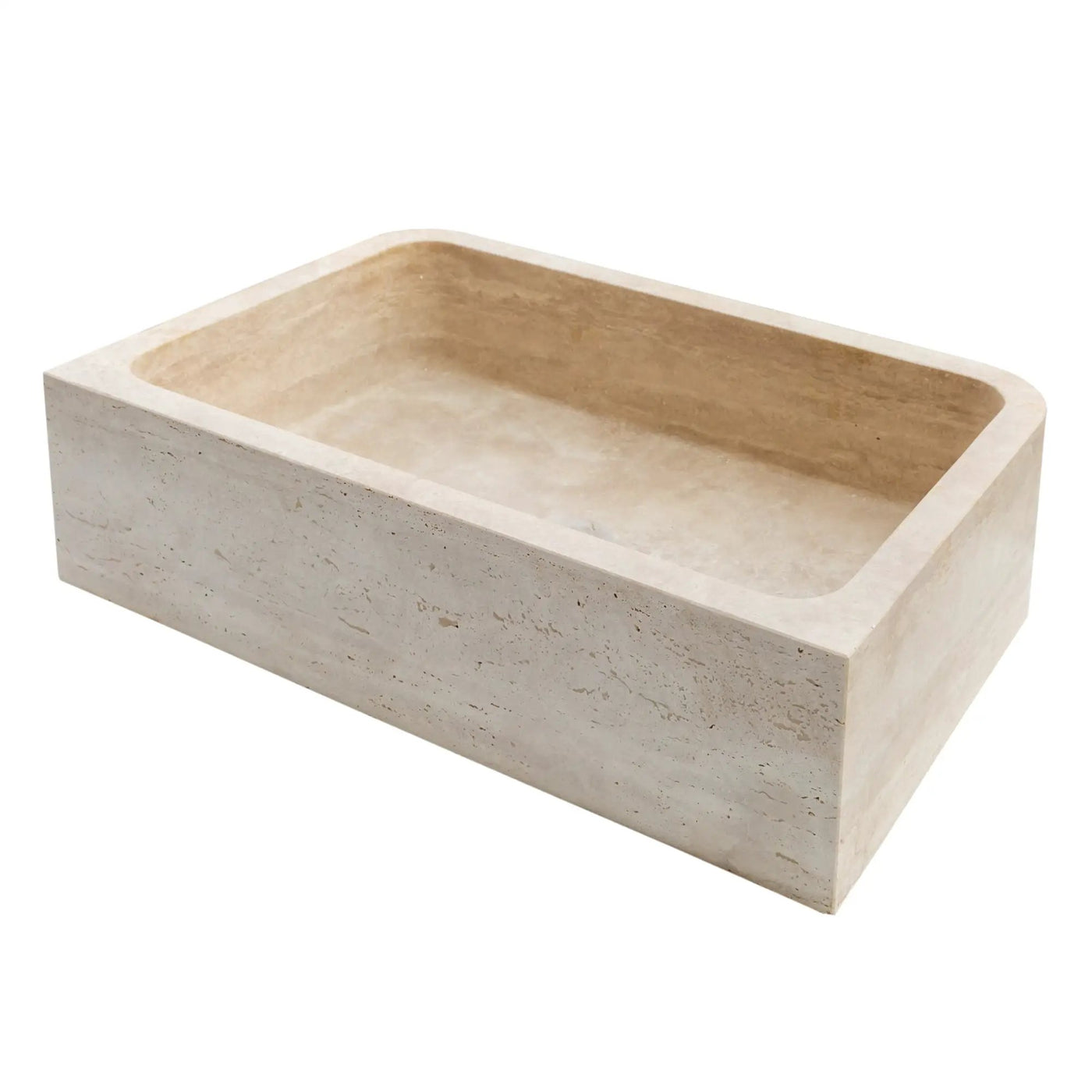 Light Travertine Farmhouse Apron Sink 18x27.5x7 - Honed and Filled Turkish Stone by GobekDesign