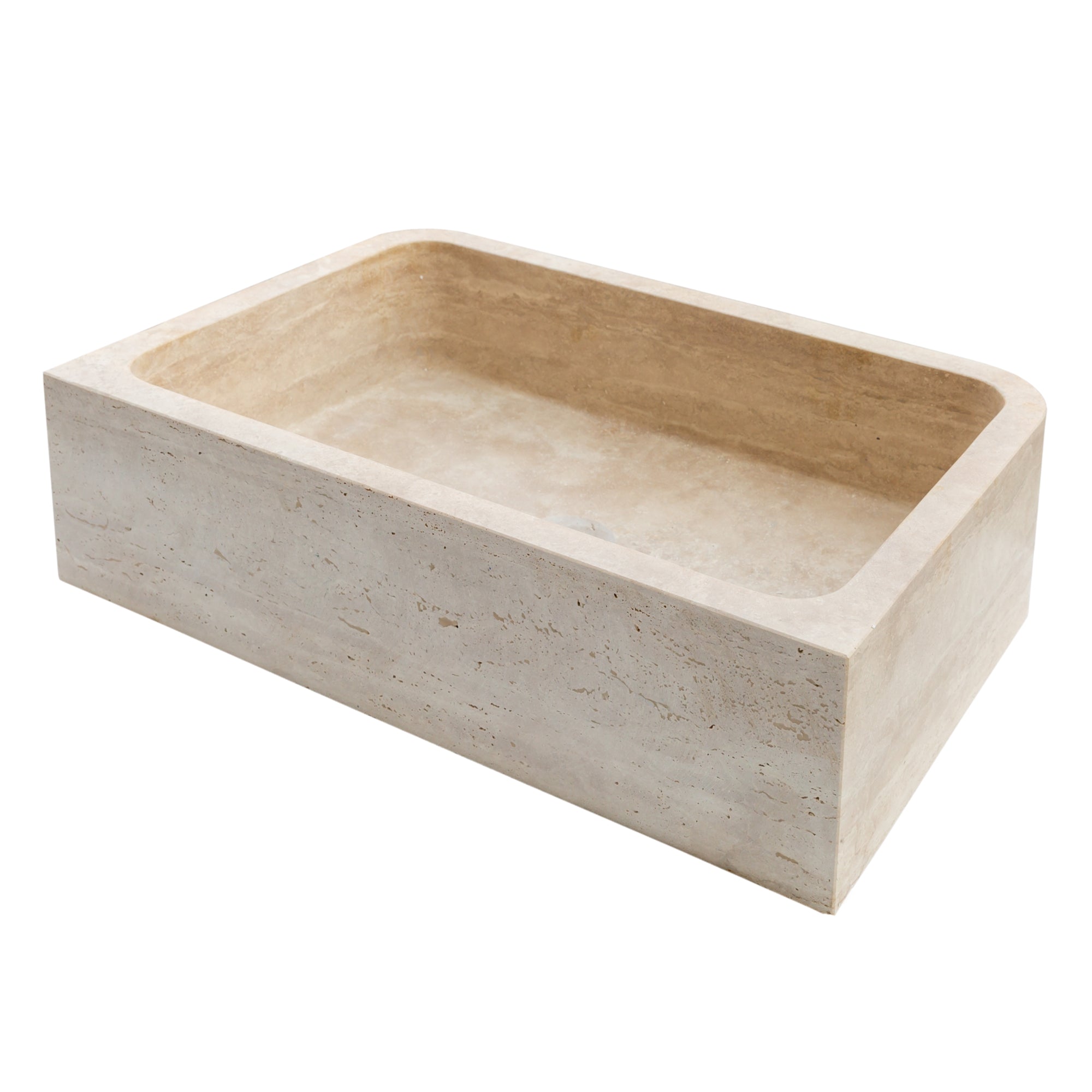 Troia Light Travertine Farmhouse Sink Honed and Filled (W)18" (L)27.5" (H)7" by GobekDesign