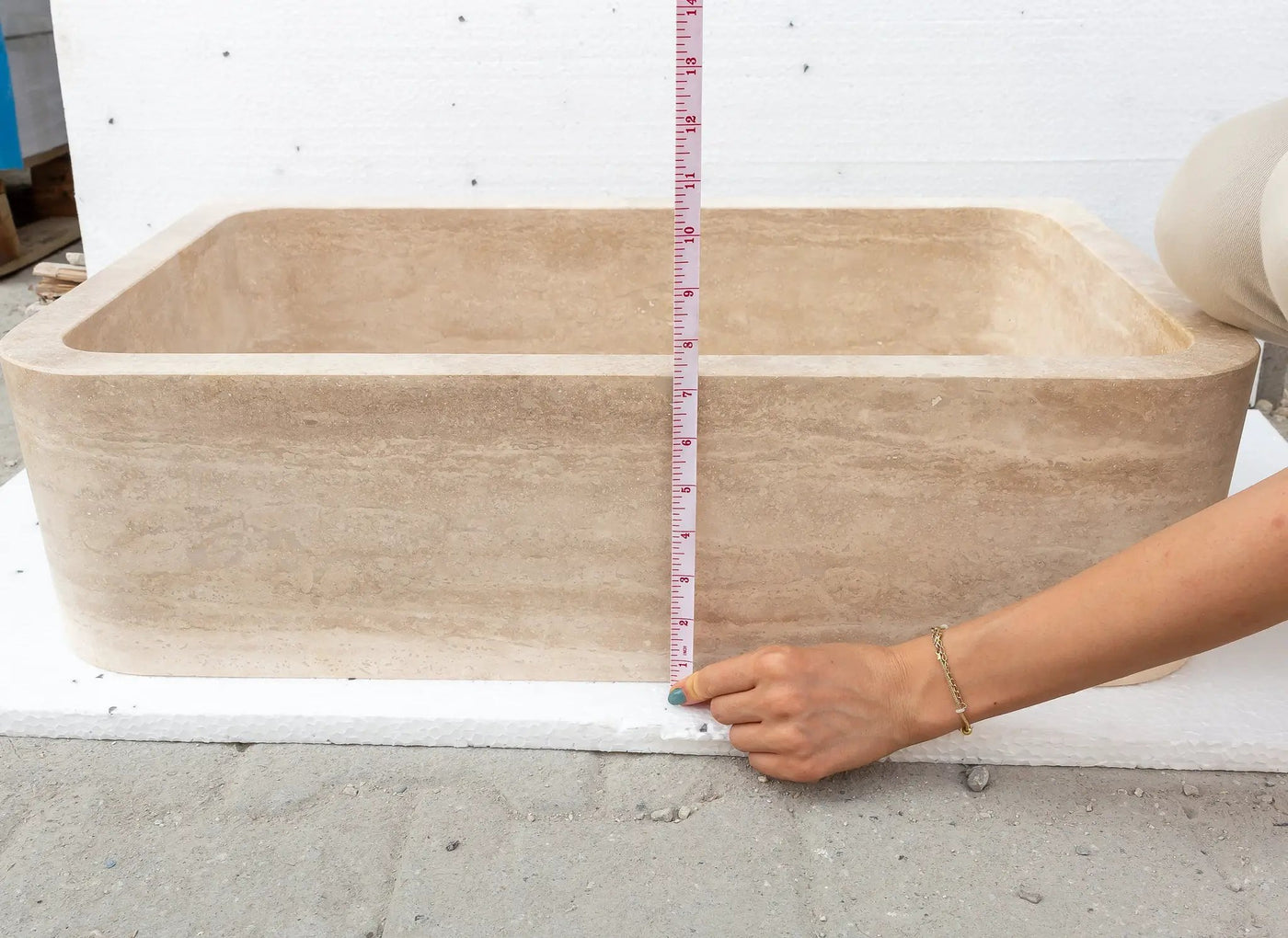 Light Travertine Farmhouse Apron Sink 18x27.5x7 - Honed and Filled Turkish Stone by GobekDesign