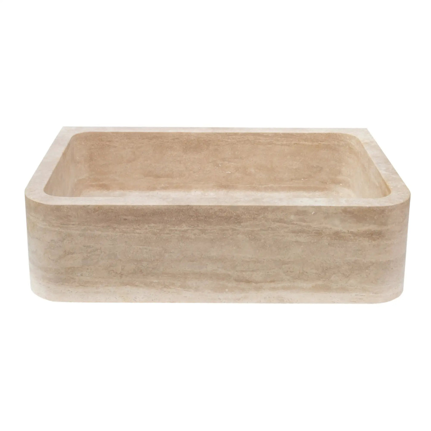 Light Travertine Farmhouse Apron Sink 18x27.5x7 - Honed and Filled Turkish Stone by GobekDesign
