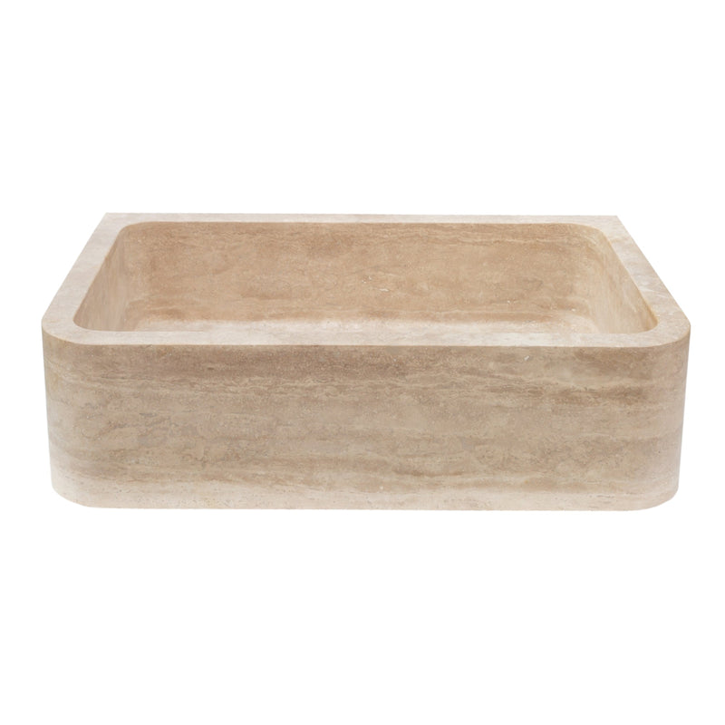 Troia Light Travertine Farmhouse Sink Honed and Filled (W)18" (L)27.5" (H)7" by GobekDesign