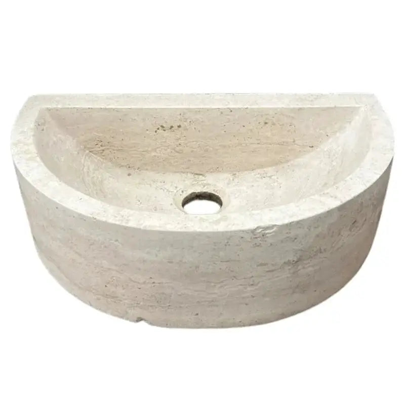 Natural Light Travertine Half Round Wall-Mounted Bathroom Sink Basin 10x16x6 Inch by GobekDesign