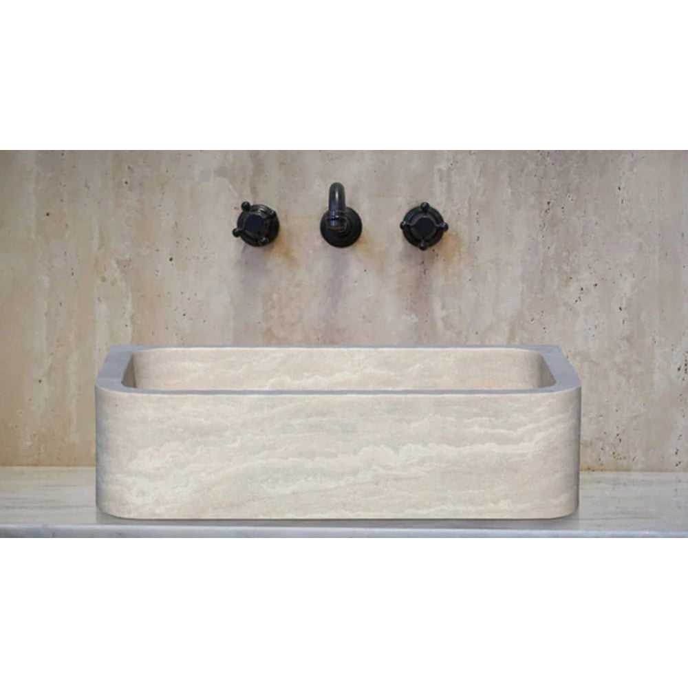Troia Light Travertine Farmhouse Sink Honed and Filled (W)18" (L)27.5" (H)7" by GobekDesign