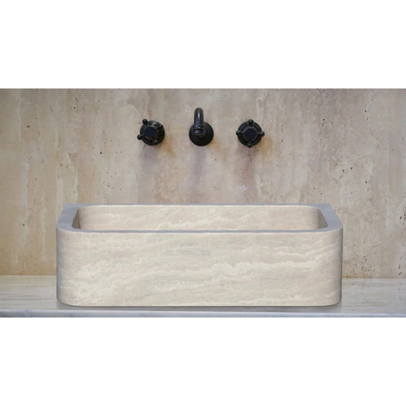 Troia Light Travertine Farmhouse Sink Honed and Filled (W)18" (L)27.5" (H)7" by GobekDesign