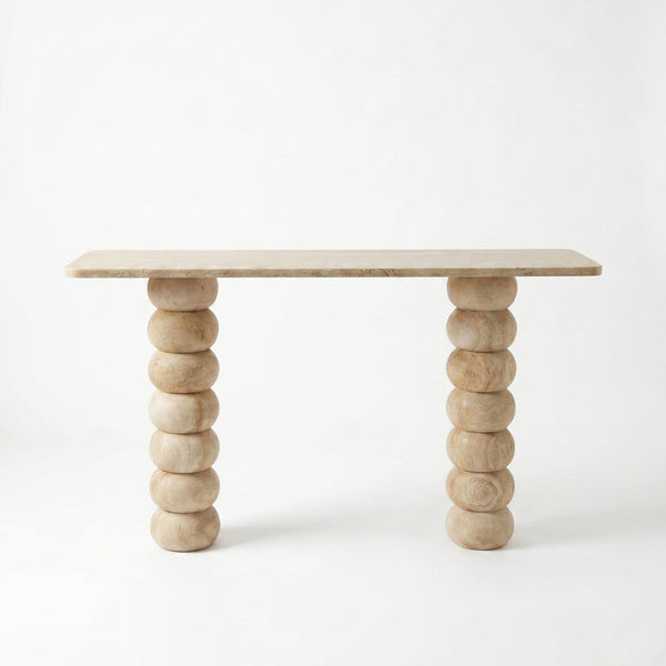 Light Travertine Natural Stone Designer Console Table - Premium Handcrafted Honed Finish