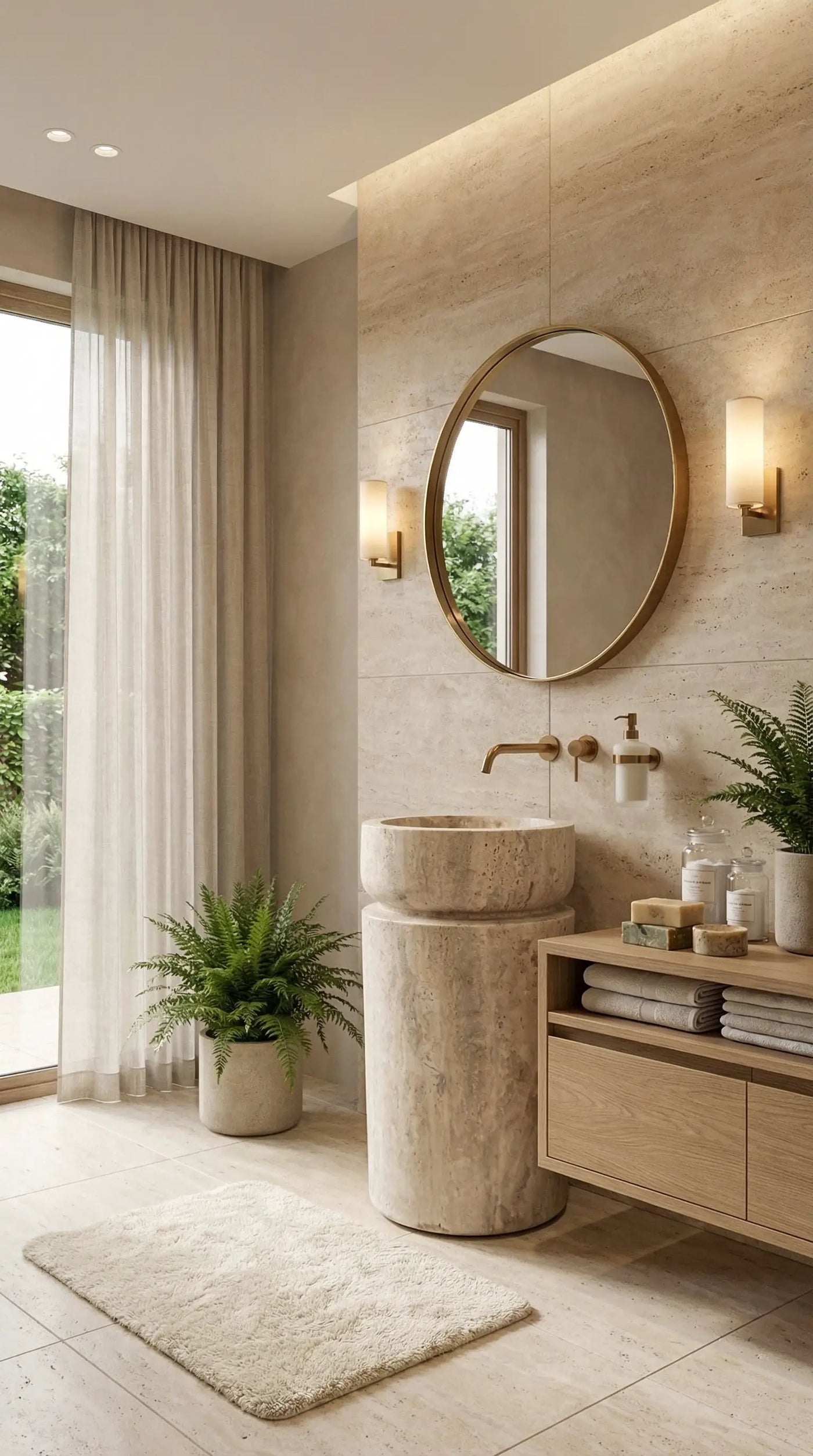 Light Travertine Pedestal Sink Hand Carved Designer 18x18x33 by GobekDesign