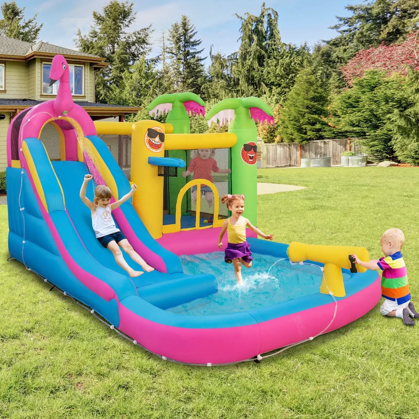 Inflatable Bounce Castle with Long Water Slide and 735W Blower by DirectDeals