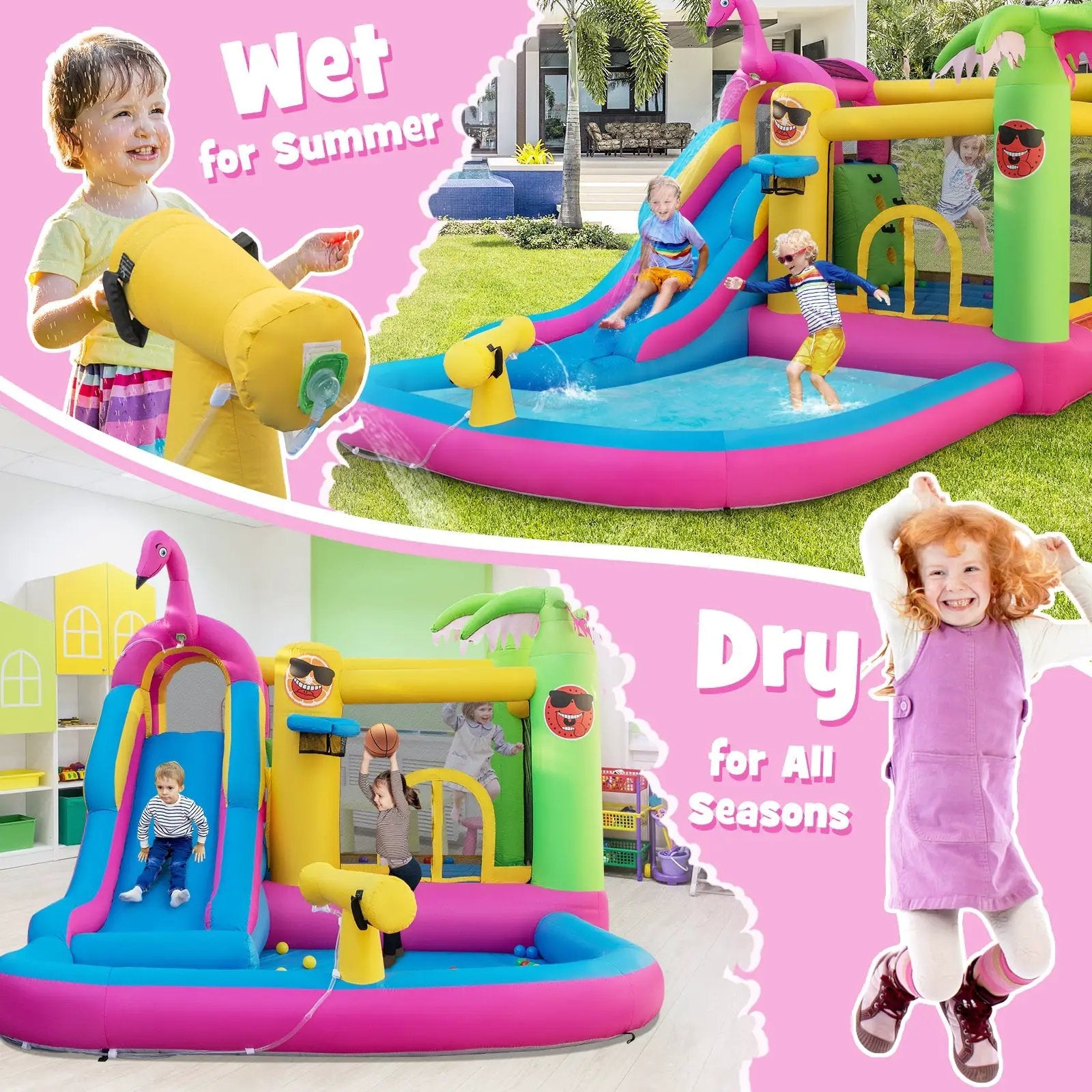 Inflatable Bounce Castle with Long Water Slide and 735W Blower by DirectDeals
