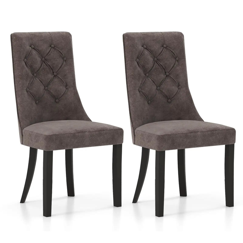 Tufted Dining Chairs Set of 2 with High Backrest and Padded Seat-Gray by DirectDeals