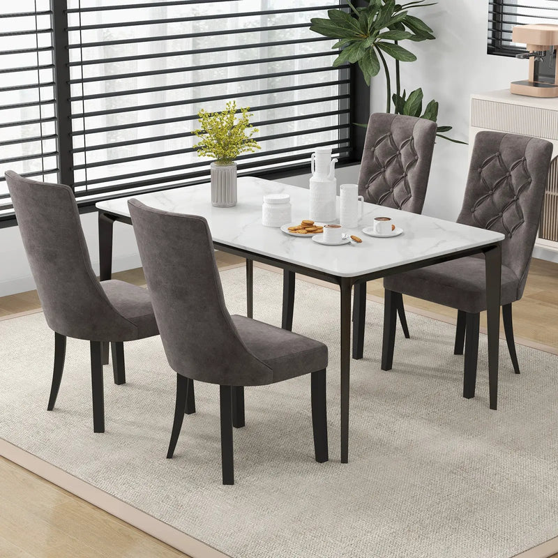 Tufted Dining Chairs Set of 2 with High Backrest and Padded Seat-Gray by DirectDeals