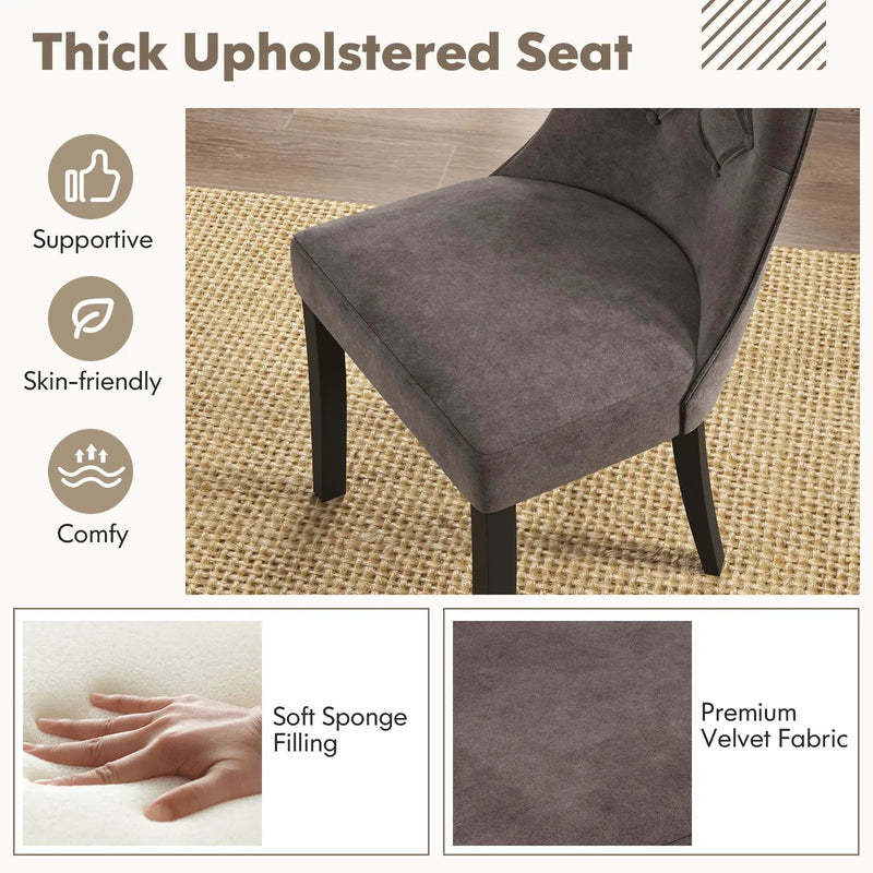 Tufted Dining Chairs Set of 2 with High Backrest and Padded Seat-Gray by DirectDeals